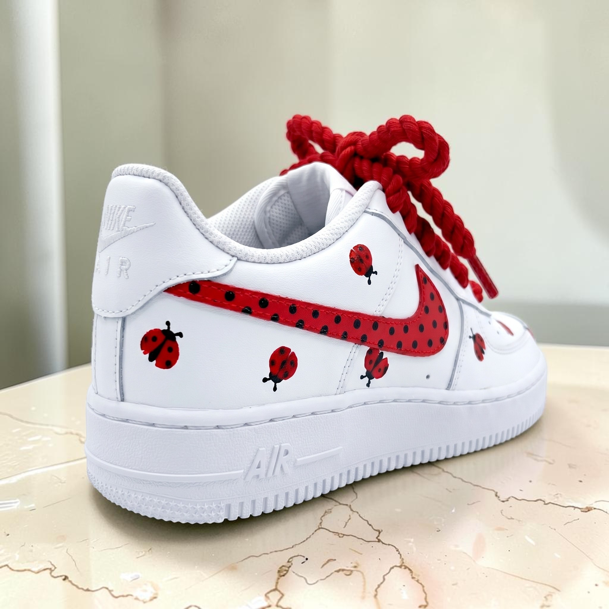 Custom Ladybug AF1 Sneakers, Hand Painted Red Polka Dot Sneakers, Custom Red Drip AF1, Unique Animal Shoes, Gift for Her Him. - gallery image 1