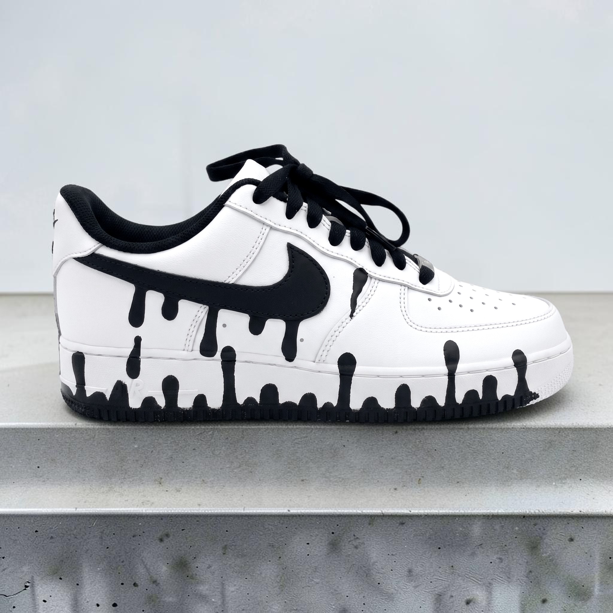 Custom AF1 Sneakers Black Drip, Hand Painted White and Black AF1 Shoes, Minimalist Drip Art Shoes, Personalized Gift for Sneakerheads. - gallery image 3
