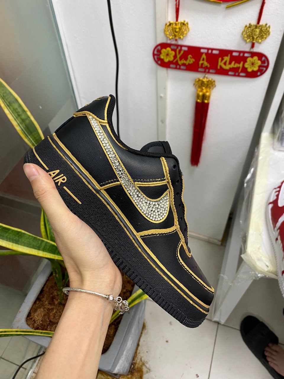Customer review photo - custom black gold sneakers