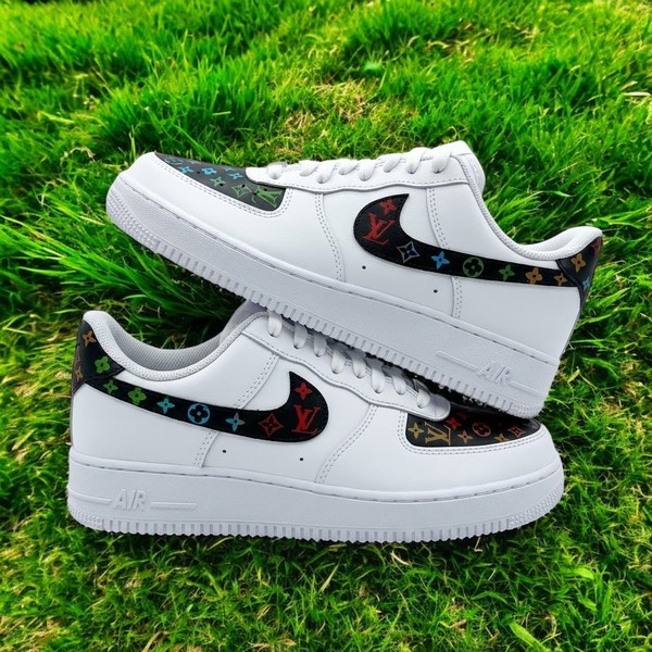 Custom White Sneakers with Luxury Monogram Stripe, Hand-Painted Designer-Inspired Low-Top Shoes, Personalized Street Style Sneakers - Custom Hand-Painted Shoes | ZivoSell