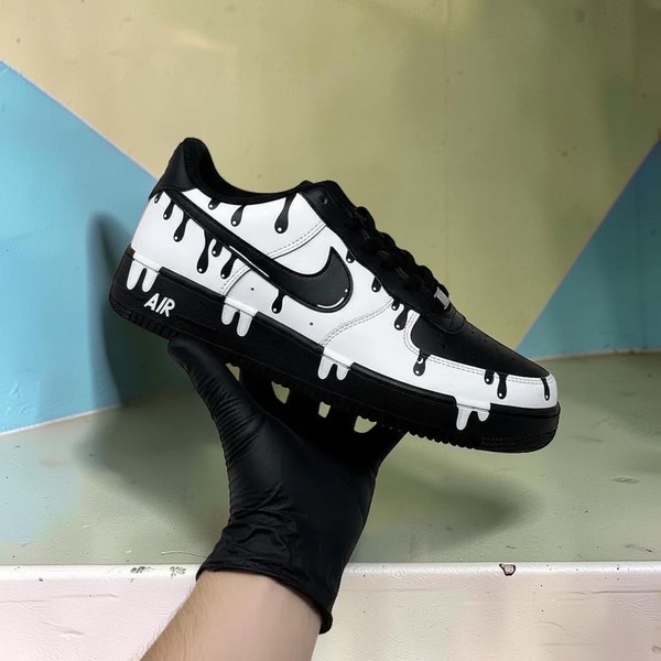Custom Drip Paint Sneakers, Black & White High-Top Design, Hand-Painted Streetwear Shoes, Personalized Dripping Effect Sneakers - Custom Hand-Painted Shoes | ZivoSell