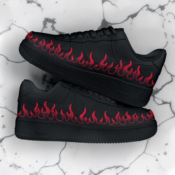 Custom Black Red Flame Sneakers, Hand Painted Red Fire Shoes, Unique Custom Black Sneakers, Gift for Him Her. - Custom Hand-Painted Shoes | ZivoSell