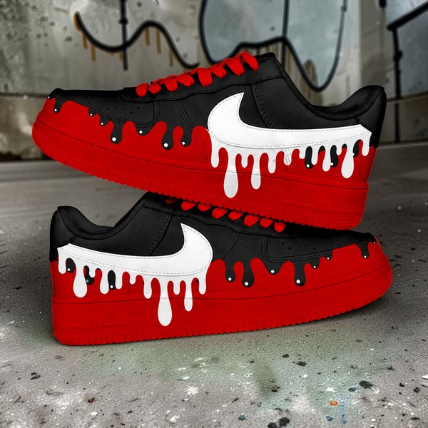 Custom Drip Sneakers, Red and Black High-Top Shoes, Hand-Painted Melting Design, Personalized Street Art Kicks - Custom Hand-Painted Shoes | ZivoSell
