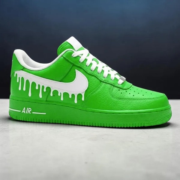 Custom Hand Painted Green Drip AF1 Sneakers, Personalized Footwear Art - Custom Hand-Painted Shoes | ZivoSell