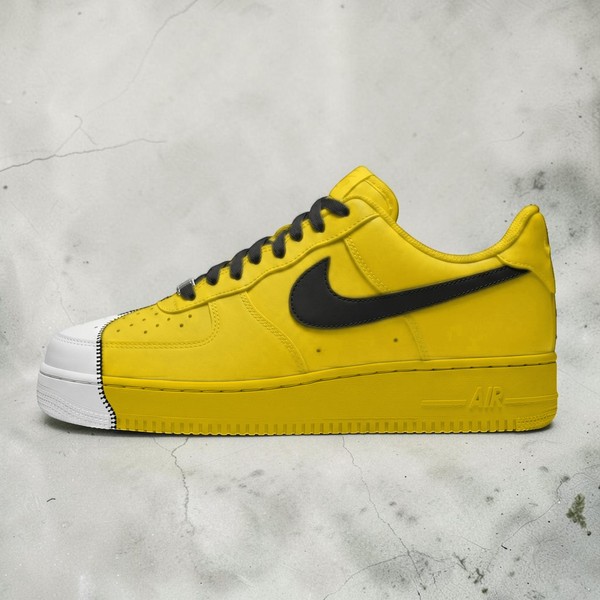 Custom Yellow Zipper AF1 Sneakers, Hand Painted Yellow Zipper Sneakers, Streetwear Art Shoes, Personalized White Yellow and Black Sneakers. - Custom Hand-Painted Shoes | ZivoSell