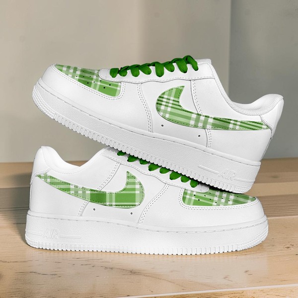 Custom Green Plaid Sneakers, Hand Painted Checkered Shoes, Vintage Aesthetic Sneakers, Unique Gift for Him/Her. - Custom Hand-Painted Shoes | ZivoSell