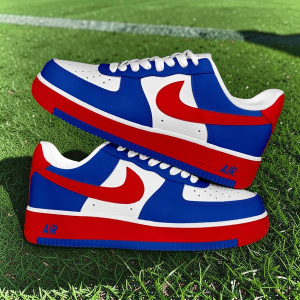 Custom Red White Blue Colorblock Sneakers, High-Top Basketball Shoes, Patriotic Design Athletic Footwear - Custom Hand-Painted Shoes | ZivoSell