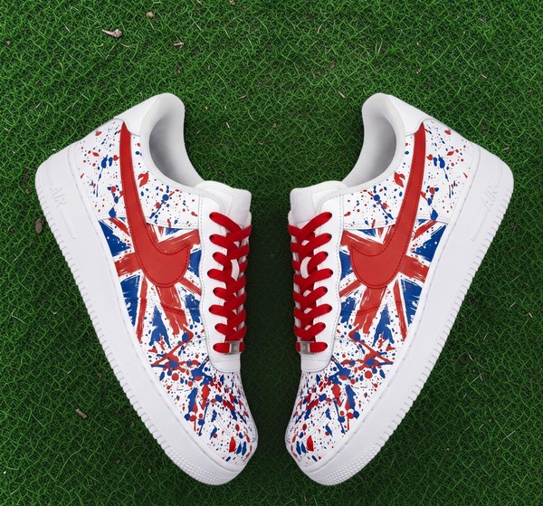Union Jack Custom Sneakers, Patriotic Red White Blue Splatter Design, Hand-Painted British Flag Shoes - Custom Hand-Painted Shoes | ZivoSell
