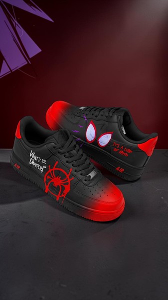 Custom Miles Spider Character Sneakers, Hand-Painted Red & Black High-Top Shoes, Personalized Comic Book Inspired Sneakers - Custom Hand-Painted Shoes | ZivoSell