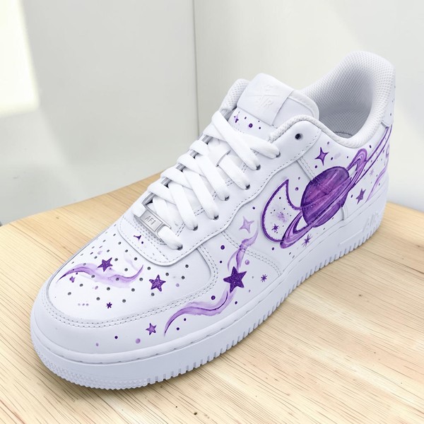 Custom Purple Saturn AF1 Sneakers, Hand-Painted Saturn Planet White Shoes, Starry Universe AF1 Sneakers, Unique Shoes. - Custom Hand-Painted Shoes | ZivoSell