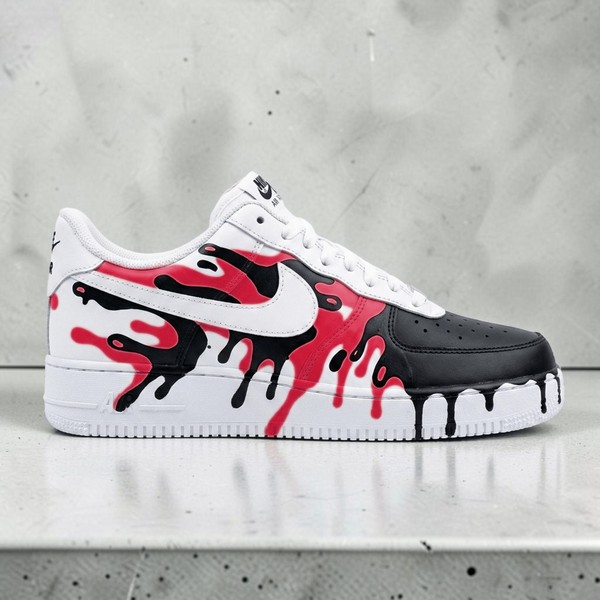 Custom Black Red Drip AF1 Sneakers, Hand Painted Melting Shoes, Bold Red and Black AF1 Design, Unique Sneakers. - Custom Hand-Painted Shoes | ZivoSell