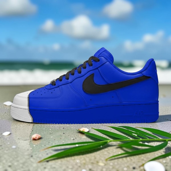 Hand Painted Royal Blue Zipper AF1 Sneakers, Custom Zipper Shoes, Custom White AF1 Sneakers, Unique Gift for Him Her. - Custom Hand-Painted Shoes | ZivoSell