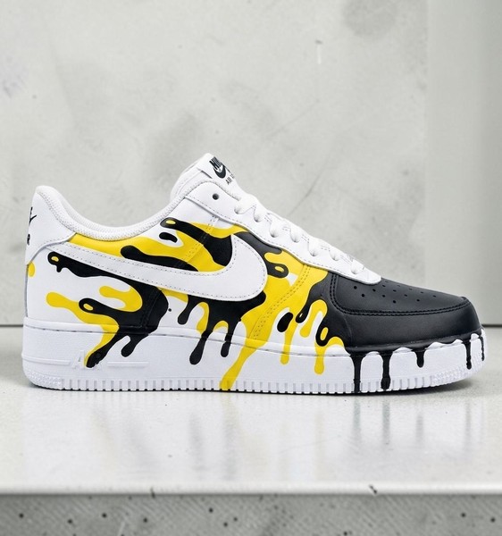 Custom Yellow Black Drip AF1 Sneakers, Hand-Painted Melting Paint White Shoes, Bold Yellow & Black AF1 Design, Unique Sneakers. - Custom Hand-Painted Shoes | ZivoSell