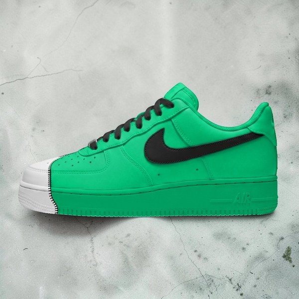 Custom Light Green Zipper AF1 Sneakers, Hand Painted Light Green Zipper Sneakers, Streetwear Art Shoes, Personalized White Sneakers. - Custom Hand-Painted Shoes | ZivoSell