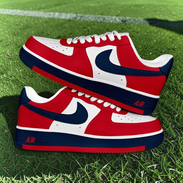 Custom Red Navy Blue AF1 Sneakers, Hand Painted Team Color Shoes, Custom Personalized Name and Logo AF1 Sneakers, Gameday Football Fan Gift. - Custom Hand-Painted Shoes | ZivoSell