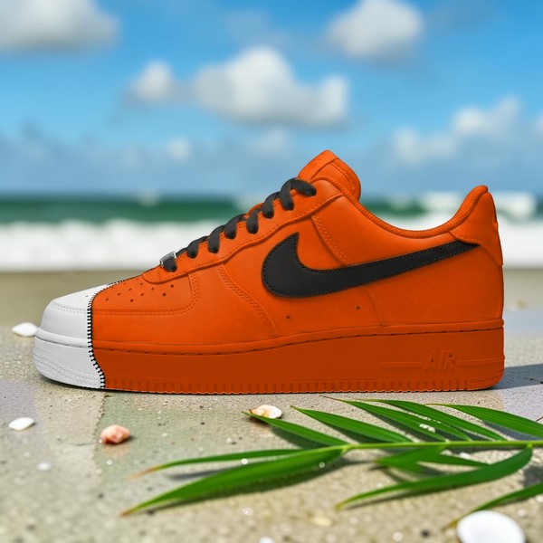 Custom Orange Zipper and White AF1 Sneakers, Hand Painted Orange Zipper AF1 Shoes, Unique Sneakers, Gift for Him Her. - Custom Hand-Painted Shoes | ZivoSell