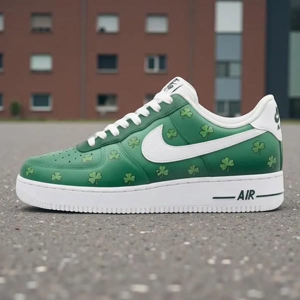 Custom Green Shamrock Af1 Sneakers, Hand-Painted Clover Design Shoes, St. Patrick's Day Artistic Trainers, Unique Unisex Custom Gift Shoes - Custom Hand-Painted Shoes | ZivoSell