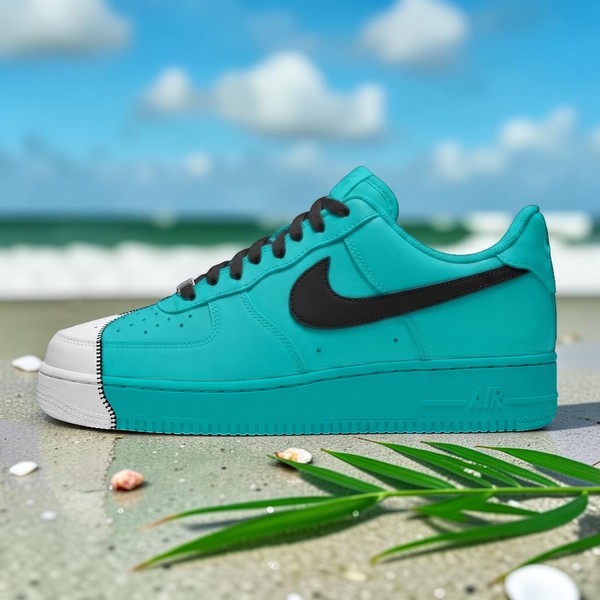 Teal and White Zipper Custom AF1 Sneakers, Hand Painted Blue Zipper AF1 Shoes, Unique Sneakers, Gift for Modern Streetwear. - Custom Hand-Painted Shoes | ZivoSell