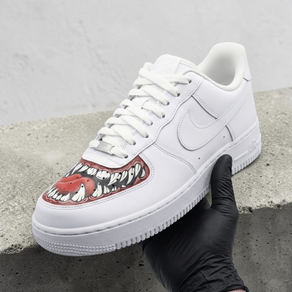 Custom Monster Mouth AF1 Sneakers, Hand Painted Monster Teeth Shoes, Custom White AF1 Sneakers, Personalized Gift for Streetwear Fans. - Custom Hand-Painted Shoes | ZivoSell