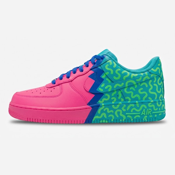 Custom Pink and Teal Gradient AF1 Sneakers, Hand-Painted Doodle Sneakers, Streetwear Shoes, Unique Split-Color Custom AF1 Design. - Custom Hand-Painted Shoes | ZivoSell