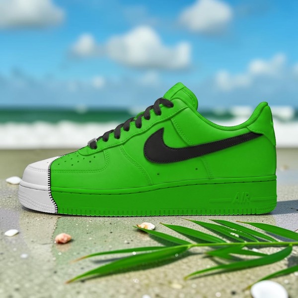 Custom Green Zipper and White AF1 Sneakers, Hand Painted Green Zipper AF1 Shoes, Unique Sneakers, Gift for Him Her. - Custom Hand-Painted Shoes | ZivoSell