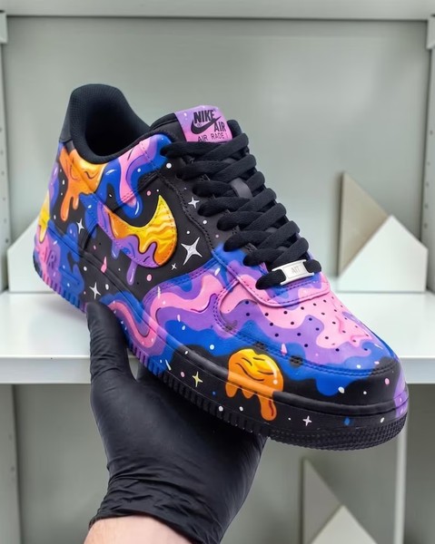 Custom Galaxy Black Sneakers, Hand Painted Dripping Space Sneakers, Colorful Design Shoes, Personalized Gift for Him Her. - Custom Hand-Painted Shoes | ZivoSell