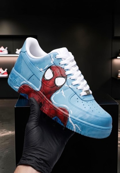 Custom Spider Hero Low-Top Sneakers, Hand-Painted Light Blue Red Design, Personalized Comic Character Shoes - Custom Hand-Painted Shoes | ZivoSell