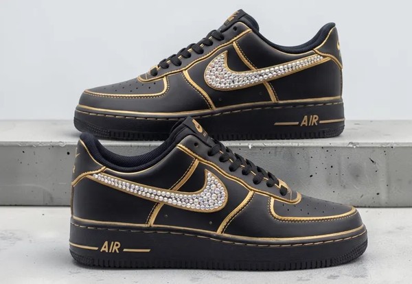 Custom Gold and Rhinestone Af1 Sneakers, Hand-Painted Luxury Artistic Shoes, Unique Trainers, Unisex Custom Gift Shoes - Custom Hand-Painted Shoes | ZivoSell