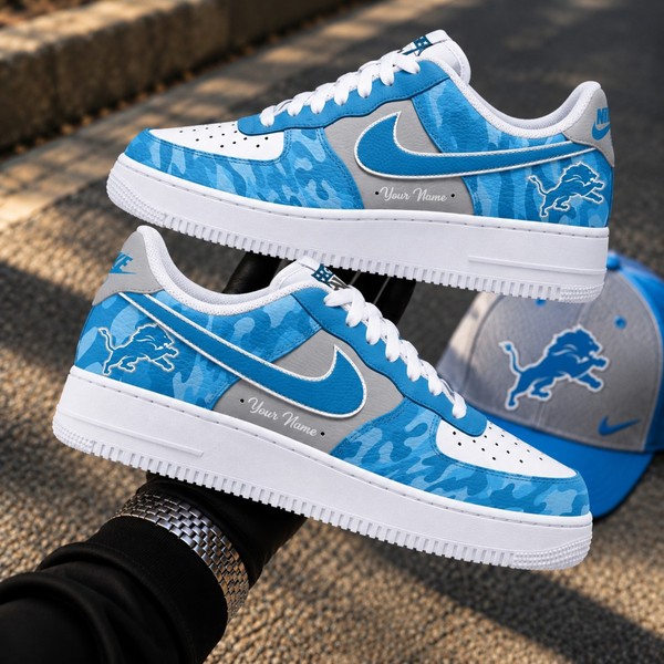 Personalized Detroit Lions Custom Sneakers, Blue Camo Football Fan Shoes - Custom Hand-Painted Shoes | ZivoSell
