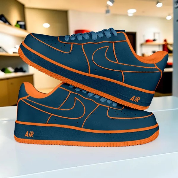 Hand Painted Dark Teal and Orange Sneakers, Custom Neon Orange Outline Shoes, Minimalist Line Sneakers, Unique Gift for Him Her. - Custom Hand-Painted Shoes | ZivoSell