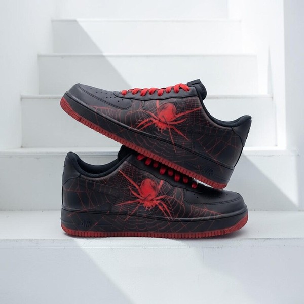 Custom Red Spider Web Sneakers, Hand Painted Red and Black Sneakers, Unique Streetwear Kicks, Gift for Him Her. - Custom Hand-Painted Shoes | ZivoSell