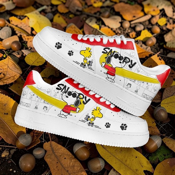 Custom Snoopy Sneakers, Hand-Painted Comic Character Shoes, Personalized Low-Top Sneakers with Red & Yellow Design - Custom Hand-Painted Shoes | ZivoSell