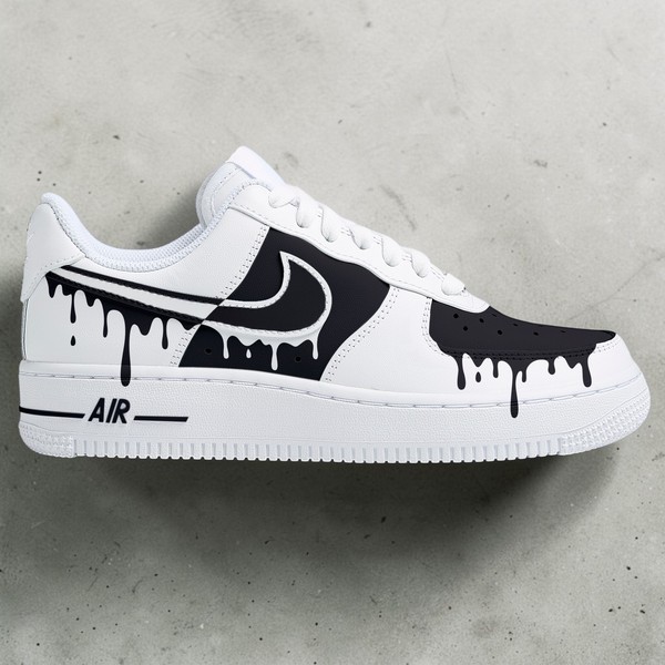 Custom Black Drip AF1 Sneakers, Hand-Painted Deep Black Sneakers, Black Melting Paint AF1, Gift for Men Women. - Custom Hand-Painted Shoes | ZivoSell