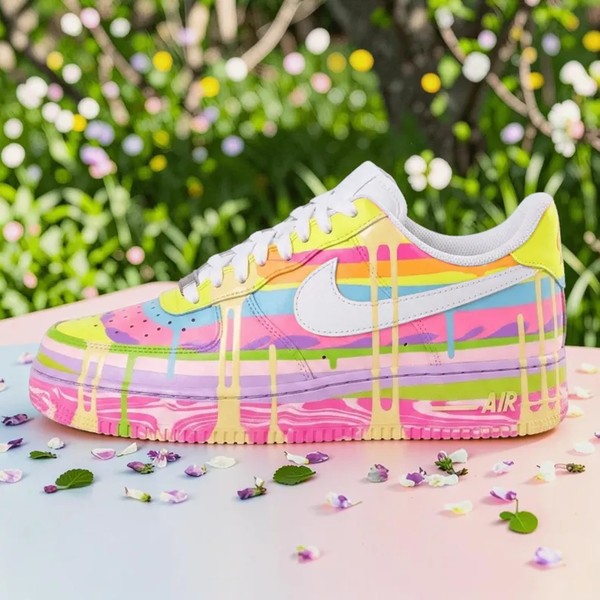 Custom Pastel Rainbow Drip Sneakers, Hand Painted Melting White Shoes, Colorful Design Shoes, Personalized Gift for Her Him. - Custom Hand-Painted Shoes | ZivoSell
