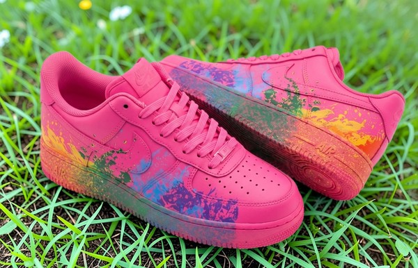 Custom Neon Pink AF1 Sneakers, Hand Painted Colorful Paint Splatter Sneakers, Rainbow Paint Drip AF1 Shoes, Gift for Sneakerhead. - Custom Hand-Painted Shoes | ZivoSell