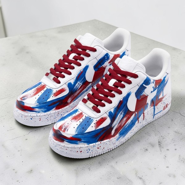 Custom France AF1 Sneakers, Hand Painted Red White Blue Splash Shoes, Custom White Sneakers, Summer Soccer 2026, Gift for Football Fan - Custom Hand-Painted Shoes | ZivoSell