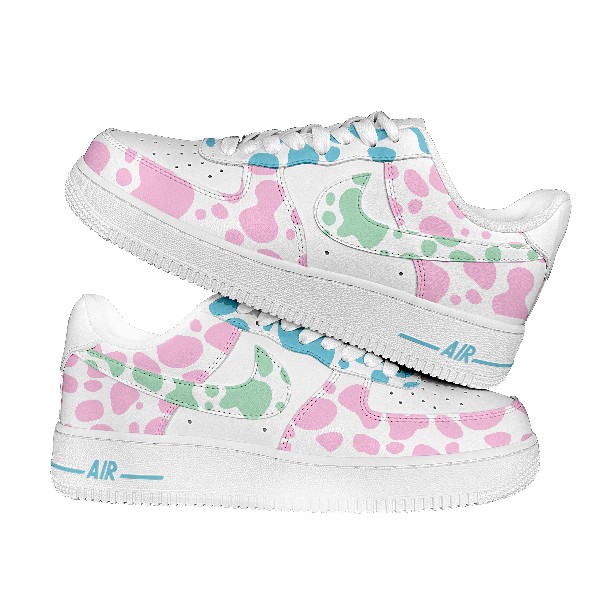 Pink and Mint Cowhide Custom AF1, Hand Painted  Pastel Cowhide Sneakers, Colorful AF1 Sneakers, Unique Gift for Women and Teens. - Custom Hand-Painted Shoes | ZivoSell