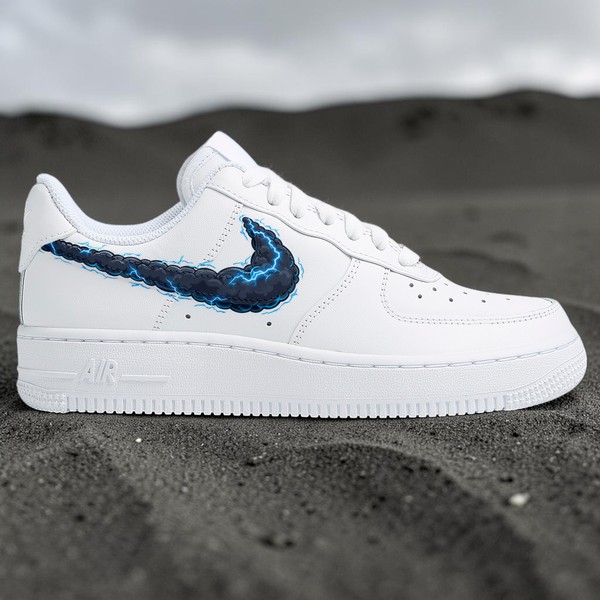 Custom Storm Cloud AF1, Hand-Painted Blue Lightning Sneakers, Unique Dark Cloud Design AF1, Blue Lightning Custom Shoes, Gift for Men Women. - Custom Hand-Painted Shoes | ZivoSell