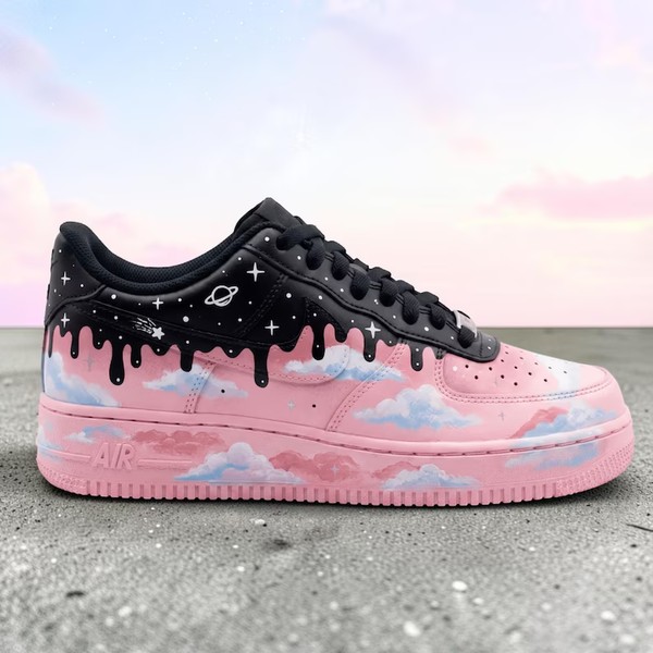 Custom Galaxy and Pink Clouds Sneakers, Hand Painted Pink Sky and Starry Shoes, Cute Custom Sneakers, Personalized Gift for Women and Teens. - Custom Hand-Painted Shoes | ZivoSell