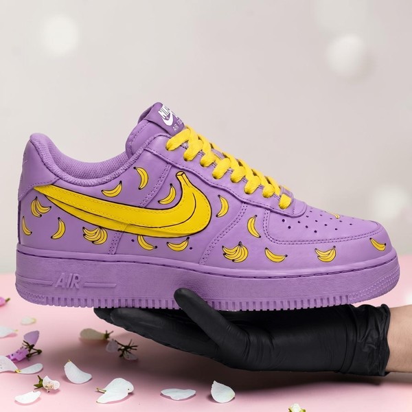 Custom Banana AF1 Sneakers, Hand Painted Purple Sneakers, Unique Fruit Pattern Shoesm, Personalized Gift for Him Her. - Custom Hand-Painted Shoes | ZivoSell
