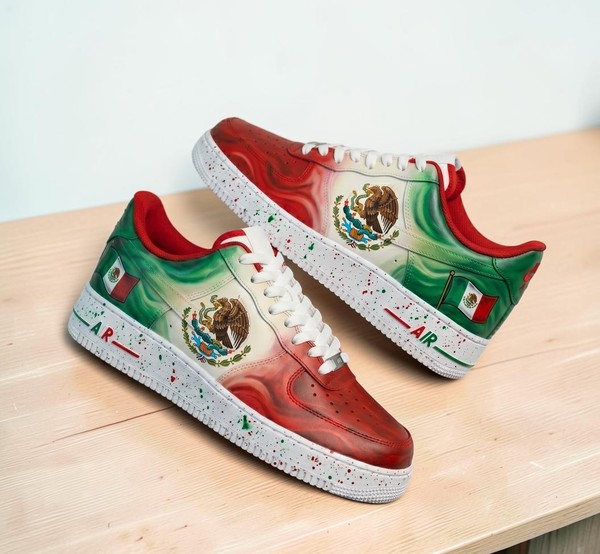 Mexico Flag High-Top Sneakers, Custom Patriotic Shoes with Eagle Emblem, Red Green White Speckled Design - Custom Hand-Painted Shoes | ZivoSell