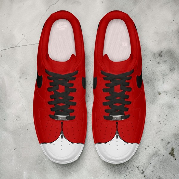 Custom Red Zipper AF1 Sneakers, Hand Painted Red with Zipper Sneakers, Streetwear Art Shoes, Personalized Red Black and White Sneakers. - Custom Hand-Painted Shoes | ZivoSell