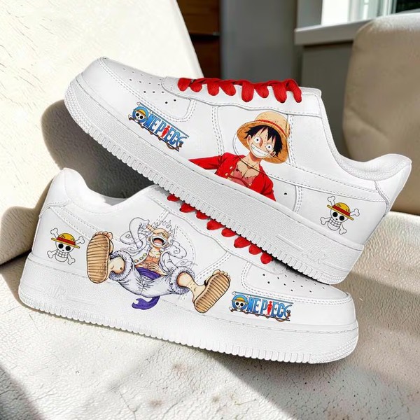 Custom Straw Hat Anime White AF1 Sneakers, Hand Painted Pirate Character Shoes, Japanese Pirate Design Sneakers, Gift for Sneakerhead. - Custom Hand-Painted Shoes | ZivoSell