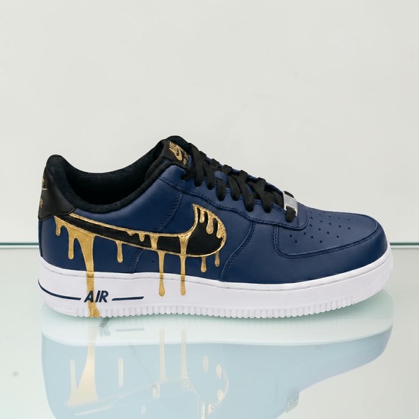 Navy Blue Gold Drip Custom AF1 Sneakers, Hand Painted Blue Gold AF1, Streetwear Shoes, Unique Gift for Sneakerheads. - Custom Hand-Painted Shoes | ZivoSell