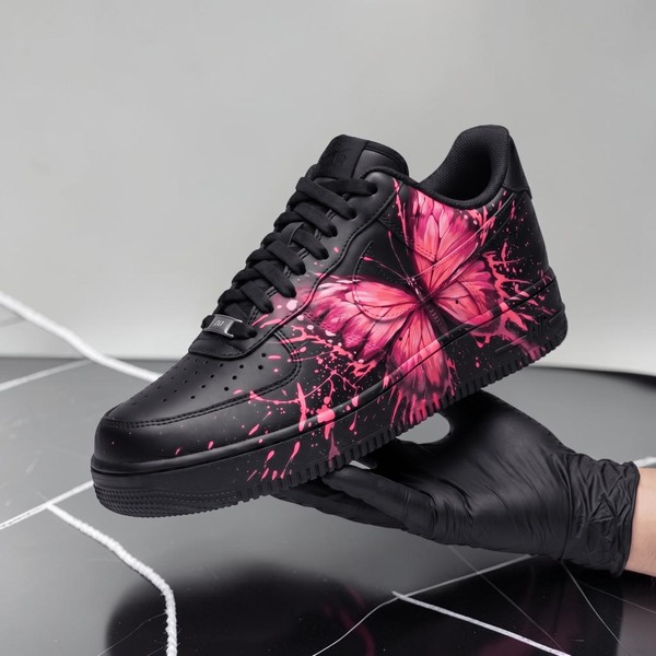 Custom Pink Butterfly Sneakers, Hand-Painted Butterfly Design Shoes, Personalized Sneakers with Vibrant Pink Splash Art, Unique Butterfly Artwork - Custom Hand-Painted Shoes | ZivoSell