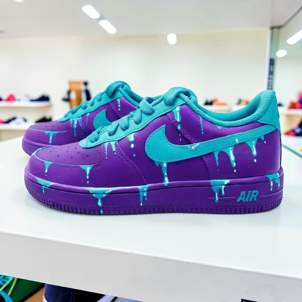 Custom Hand-Painted Purple & Teal Drip Sneakers, Unique Stylish Footwear for Fashion Enthusiasts - Custom Hand-Painted Shoes | ZivoSell