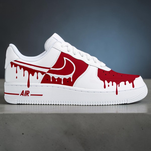Custom Red Drip AF1 Sneakers, Hand-Painted White Sneakers, Melting Red Paint AF1, Personalized Gift for Her Him. - Custom Hand-Painted Shoes | ZivoSell