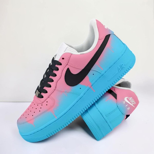 Custom Pink & Blue Gradient Sneakers, Hand-Painted Color Block Athletic Shoes, Personalized Two-Tone Casual Sneakers - Custom Hand-Painted Shoes | ZivoSell