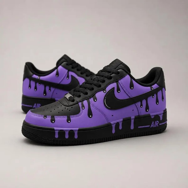 Custom Black Purple Drip Sneakers, Hand Painted Purple Black Shoes, Black and Purple Drip Sneakers, Gift for Sneakerhead. - Custom Hand-Painted Shoes | ZivoSell