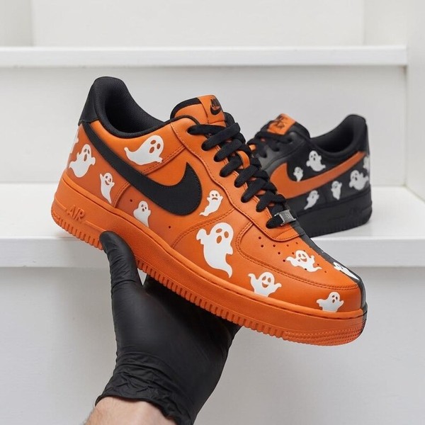 Custom Black and Orange Halloween Sneakers, Hand Painted Ghost Split Color Shoes, Unique Spooky Sneakers, Gift for Her Him. - Custom Hand-Painted Shoes | ZivoSell